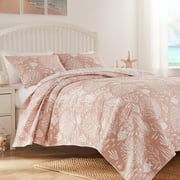 Greenland Home Coastal Paradise Reversible Matelass Coverlet Set, Marina Blush, 3-Piece Full/Queen