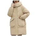 thumbnail image 3 of Jinhomg Womens Fluffy Winter Coat Oversized Comfy Long Length Stand Collar Puffer Jacket Fall Winter Thermal Winterproof Double Closure Outerwear with Pockets Seasonal Sale Khaki XXL, 3 of 8