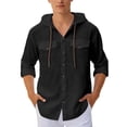 thumbnail image 4 of JAJAHO Mens Hooded T Shirt Long Sleeve Lightweight Linen Solid Color Pocket Beach Shirts Casual Drawstring Loose Fit Classic Tops, 4 of 6