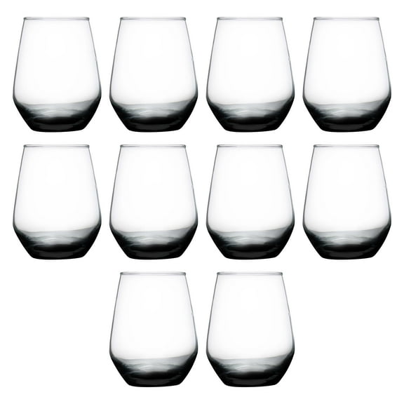 Stemless Wine Glasses 12 oz. Set of 10, Bulk Pack - Perfect for Red Wine, White Wine, Cocktails - Black