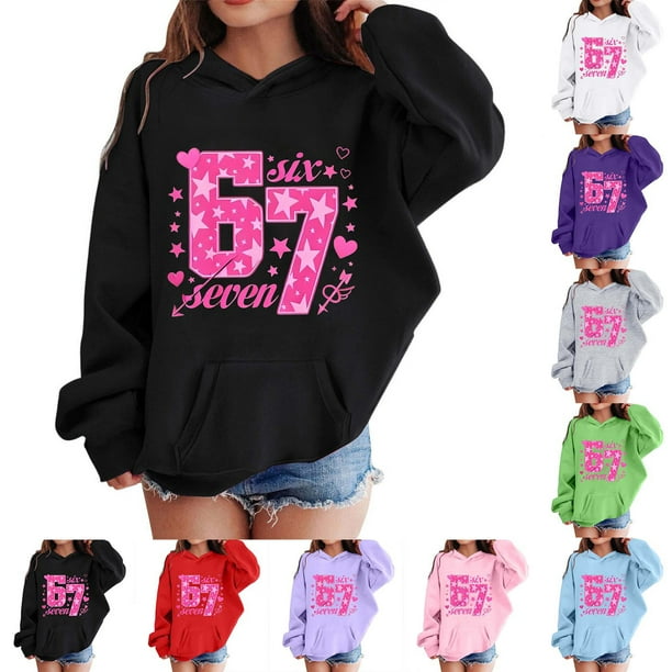 67 Niños con capucha Niñas 6 7 Meme Sudadera cómoda manga larga Suéteres divertidos 6 7 Número impreso Novedad manga larga con capucha Suéter de moda cómodo once once hoodie (negro,4-5 años)