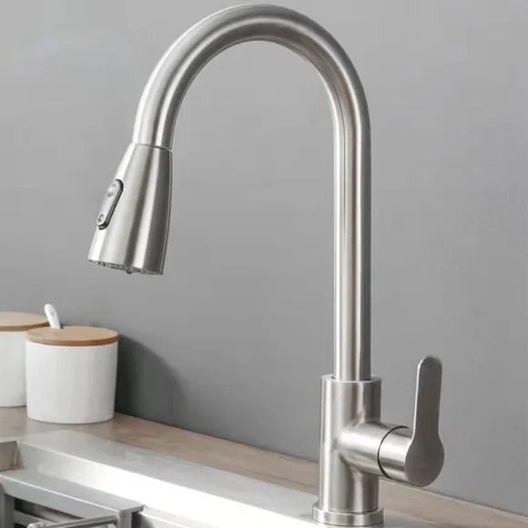 MAX Faucets Pull-Out Kitchen Faucet Single Handle 16" Brushed Nickel Finish