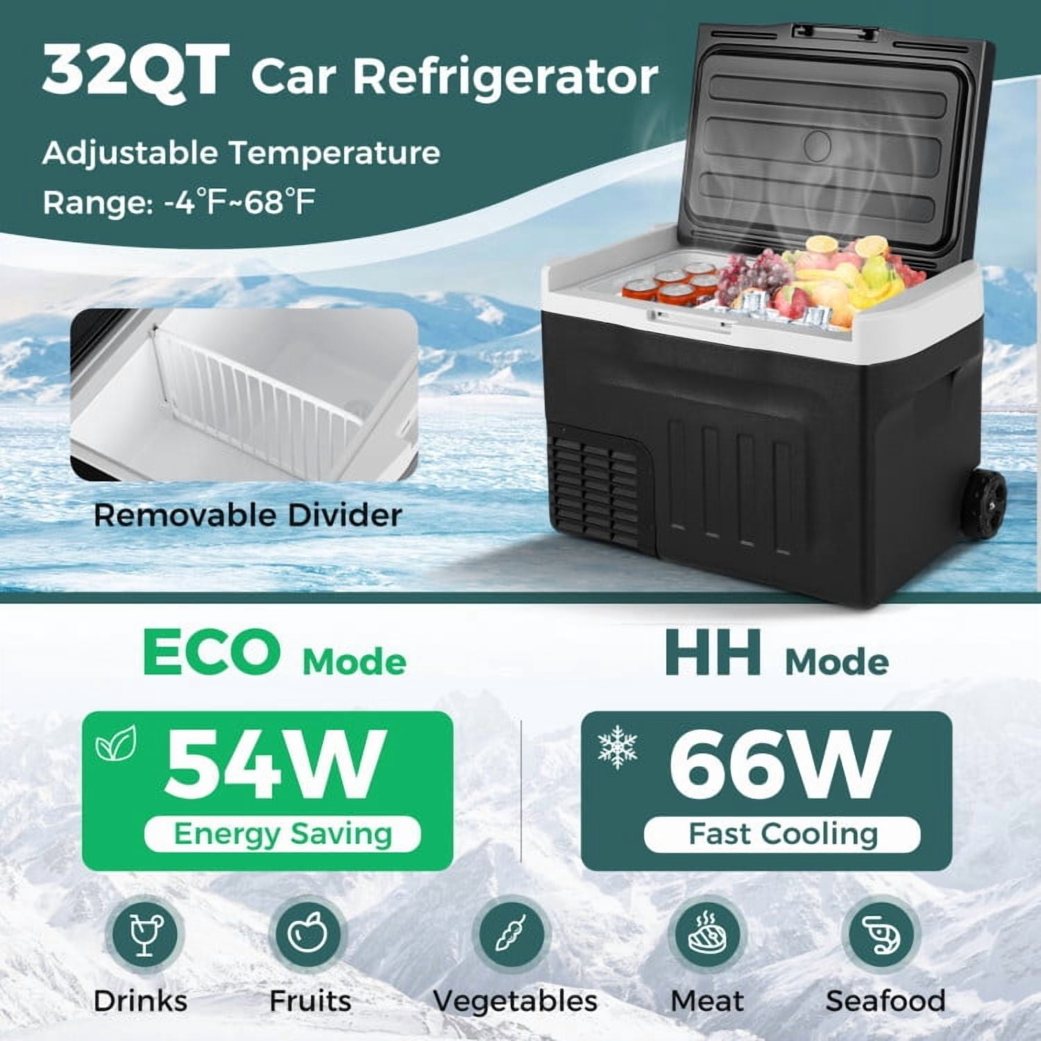 YYAo Cooler Ice Chest, Insulated Cooler,12V Car Refrigerator 32QT with Touch Panel and Removable Divider-M