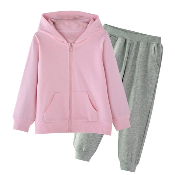 Cethrio Girls Outfit Sets, 2 Piece Long Sleeve Cotton Hoodies and Sweatpants Sets Pink Size 2-15T