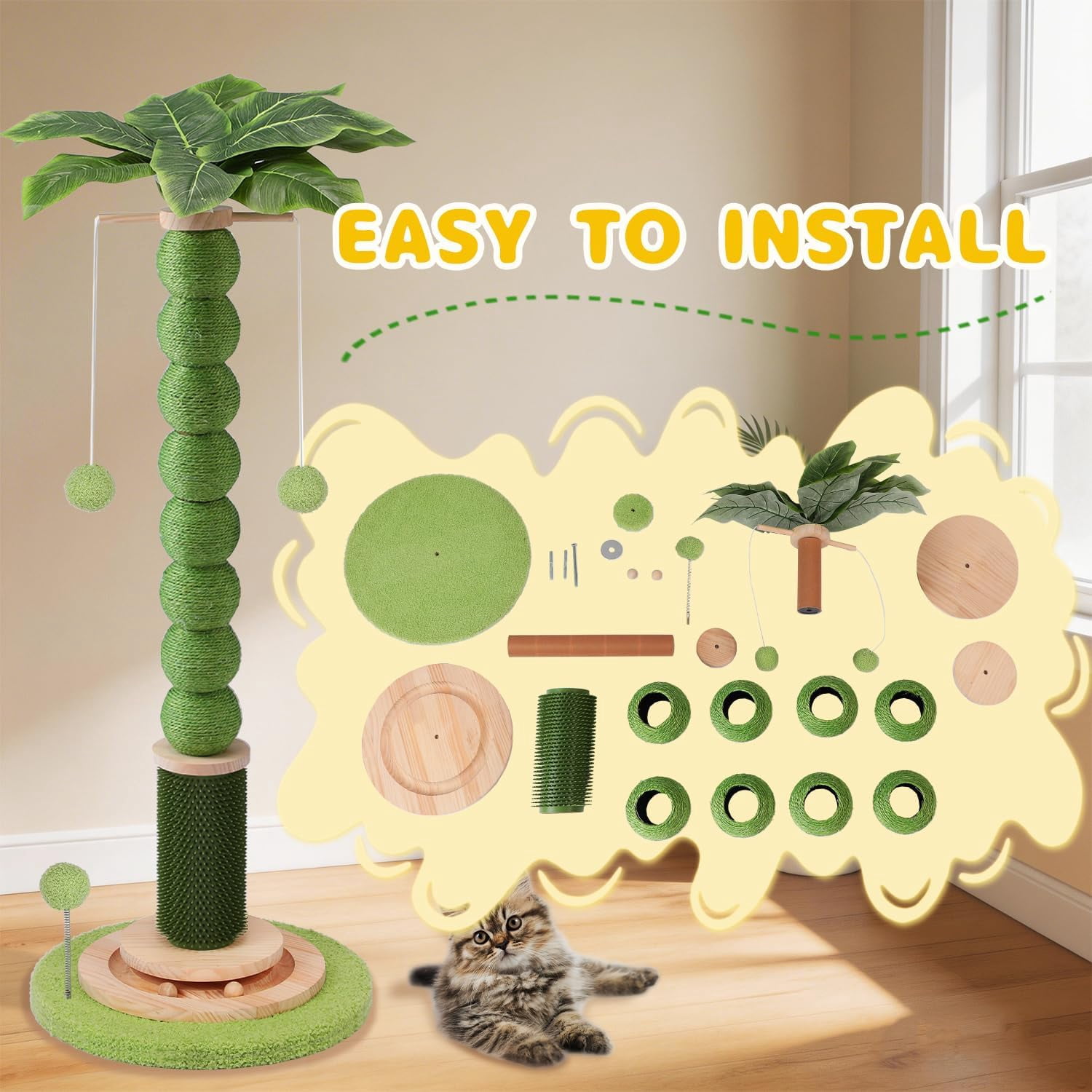 41 Inch Tall  Scratching Post with Rotating Ball and Wood Toy for Indoor Cats