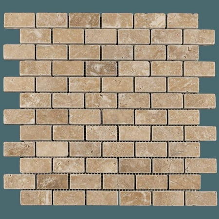 1 X 2 Walnut Travertine Tumbled Brick Mosaic Tile