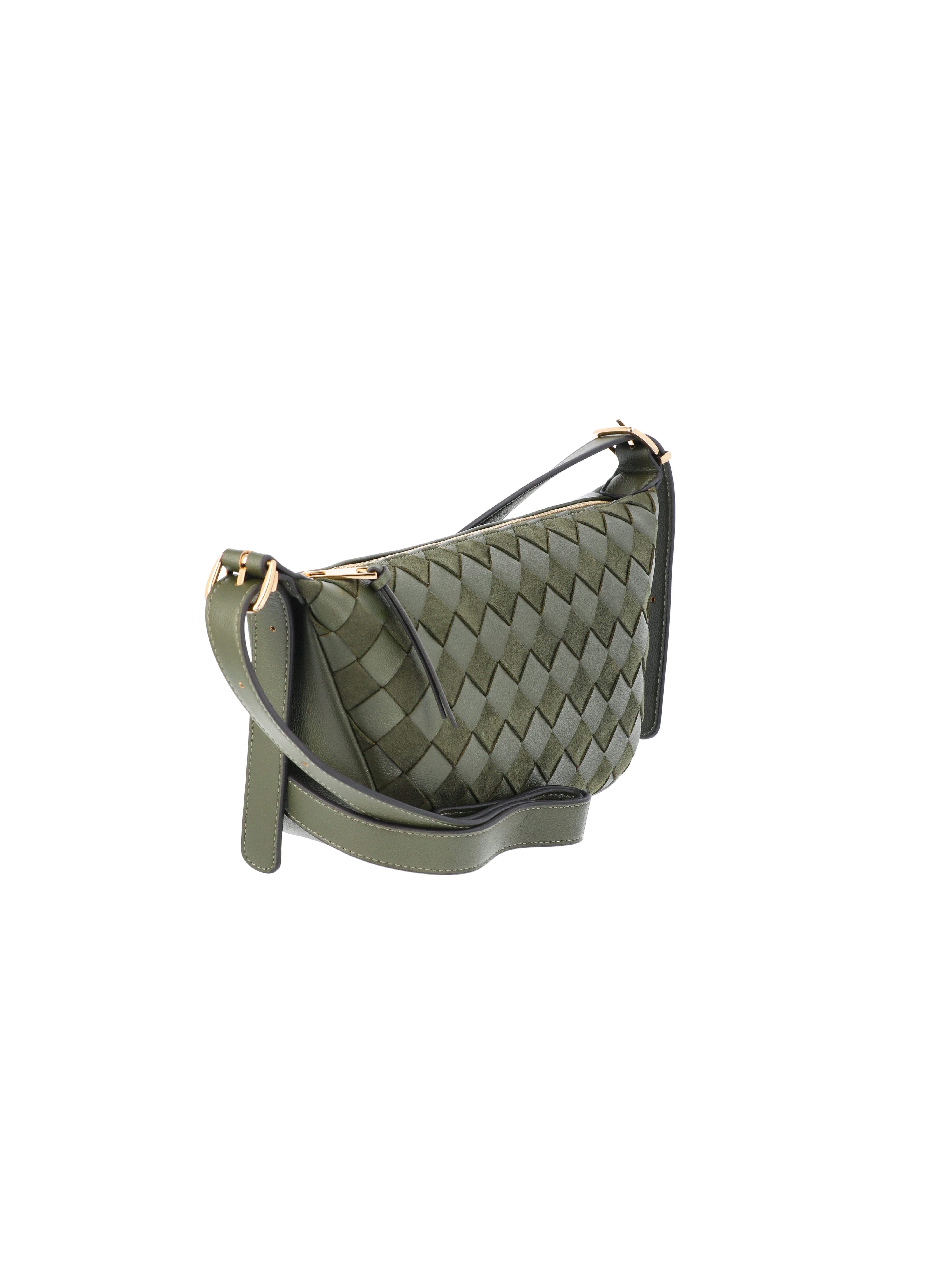 Time and Tru Women's Woven Faux Leather and Suede Sling Crossbody Bag, Olive