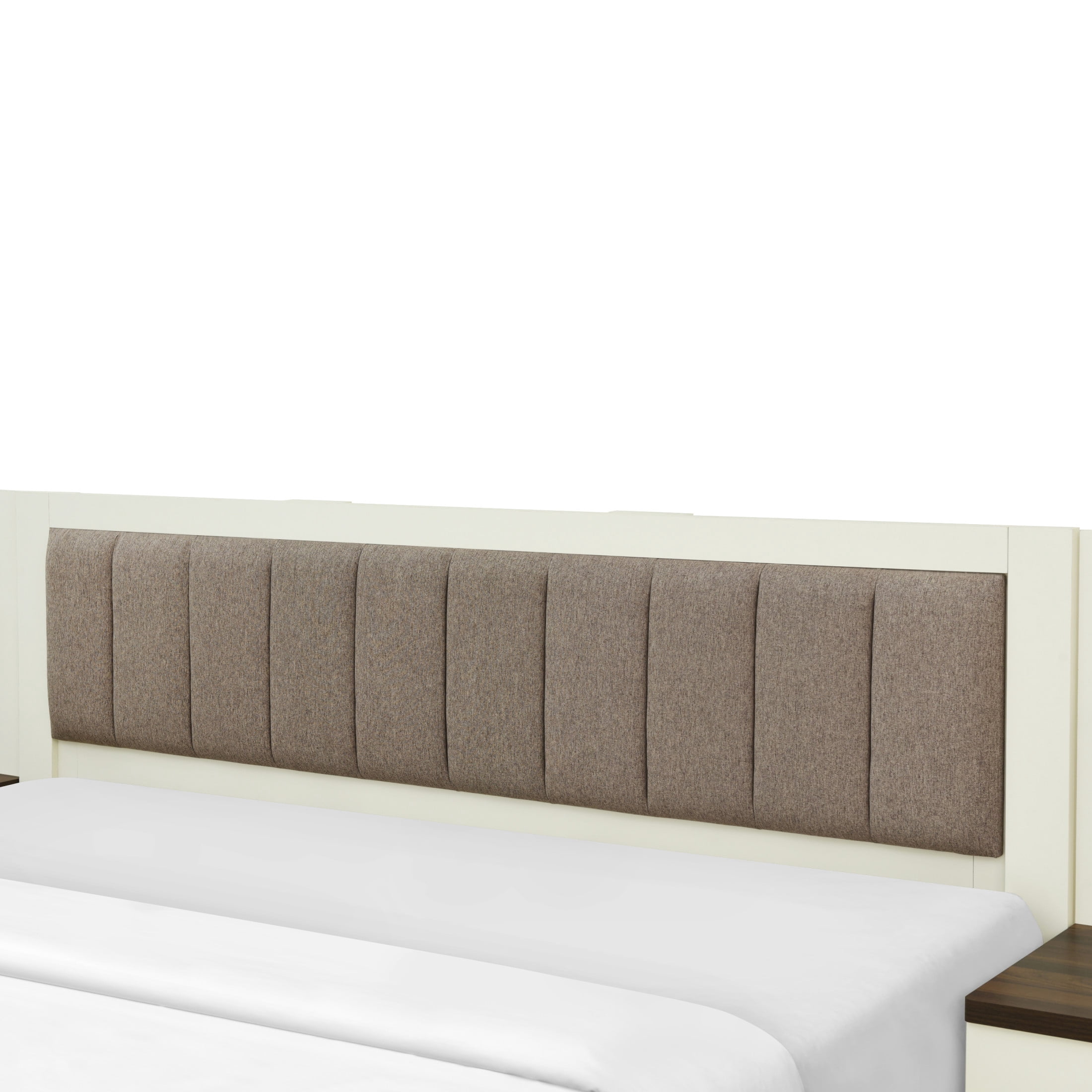 Christopher Knight Home Upholstered King Bed Frame with 2 Nightstands & Floating Shelves, Brown+White