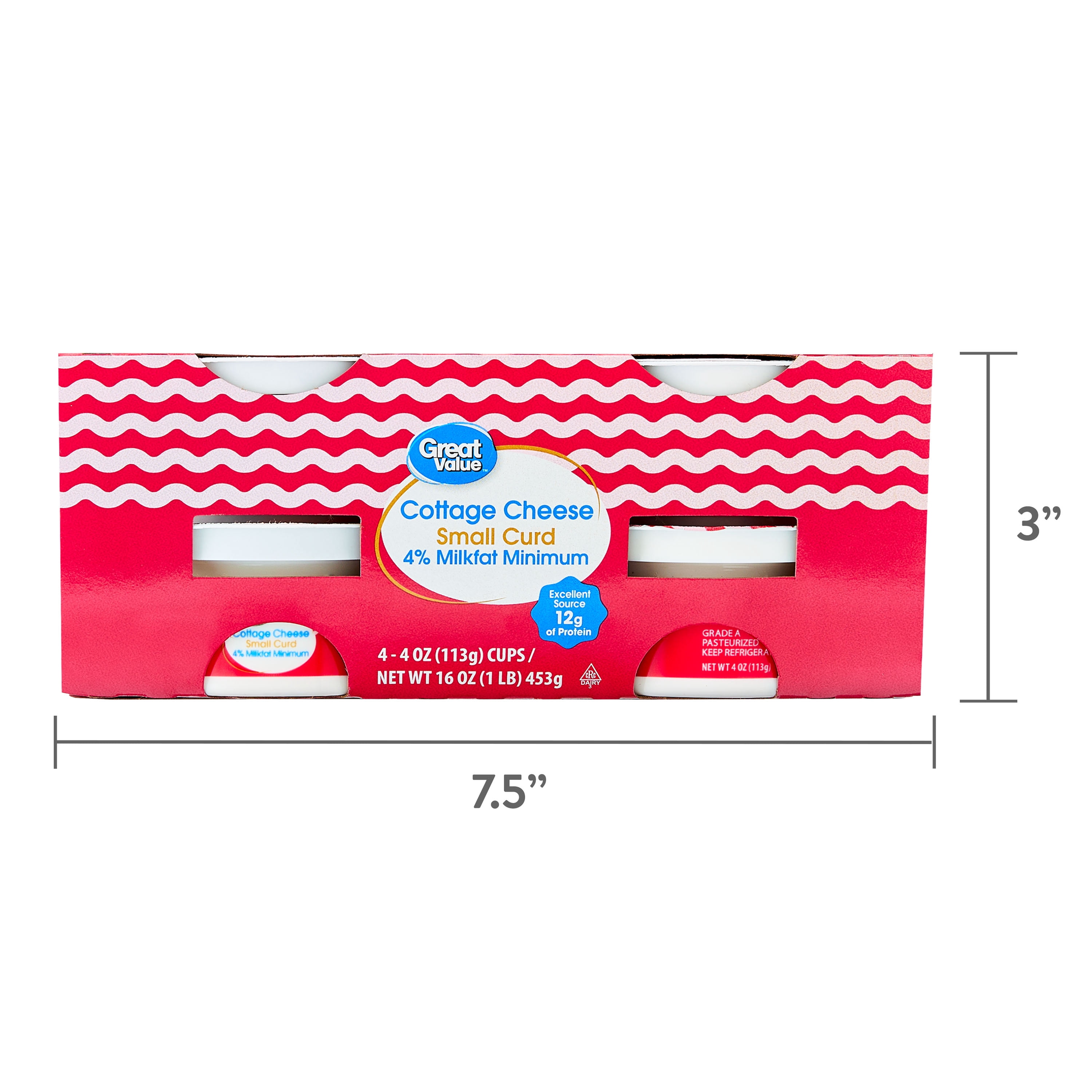 Great Value 4% Small Curd Plain Cottage Cheese, 4 oz, 4 Count