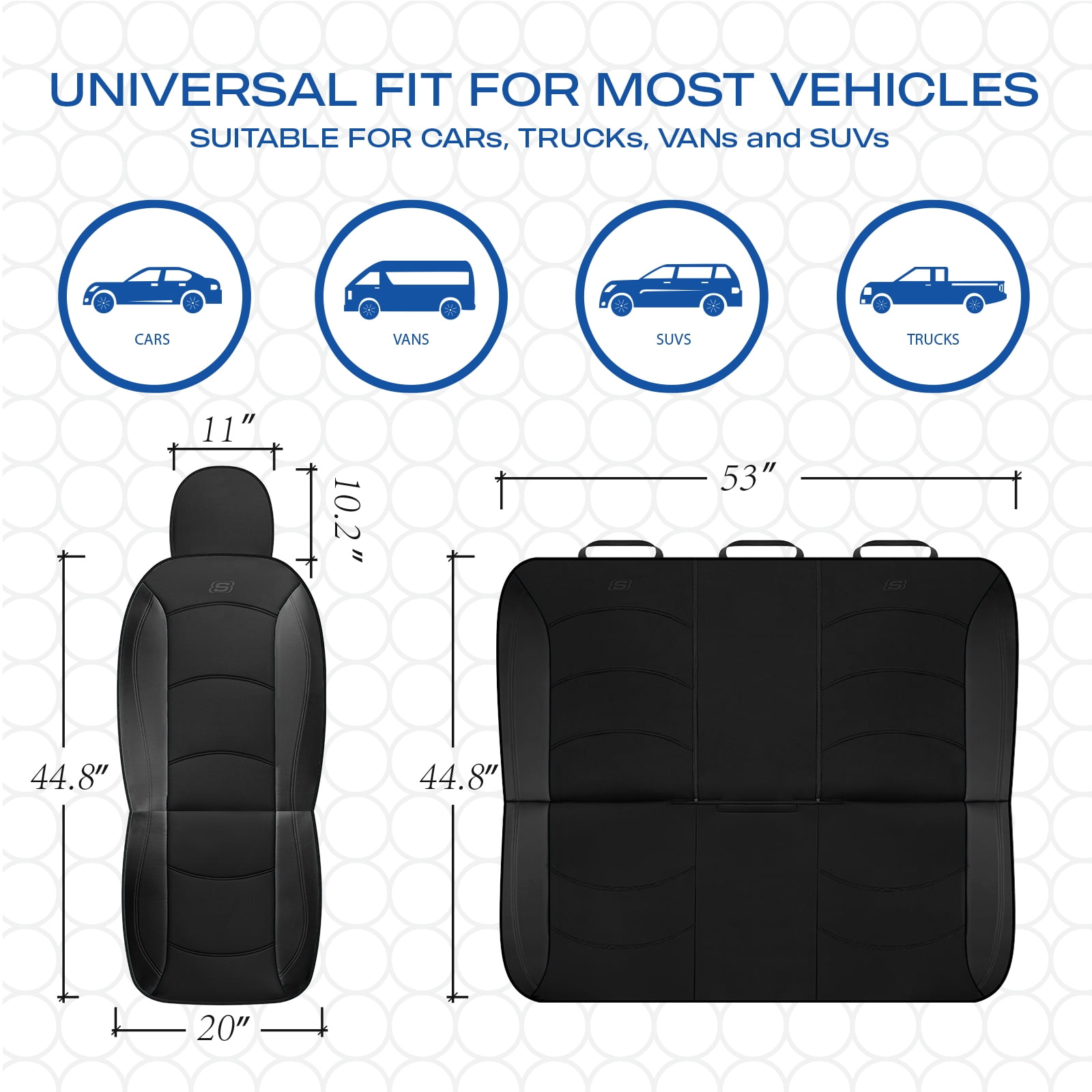 Skechers Lycra Memory Foam Car Seat Covers,Soft,Comfortable,Universal Fit for Cars,Trucks and SUVs Black Full Set