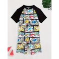 thumbnail image 1 of Boy's Sporty Competitive Swimsuit, Cartoon Print, Quick Dry, Zippered, Short Sleeve Swimwear, 1 of 5