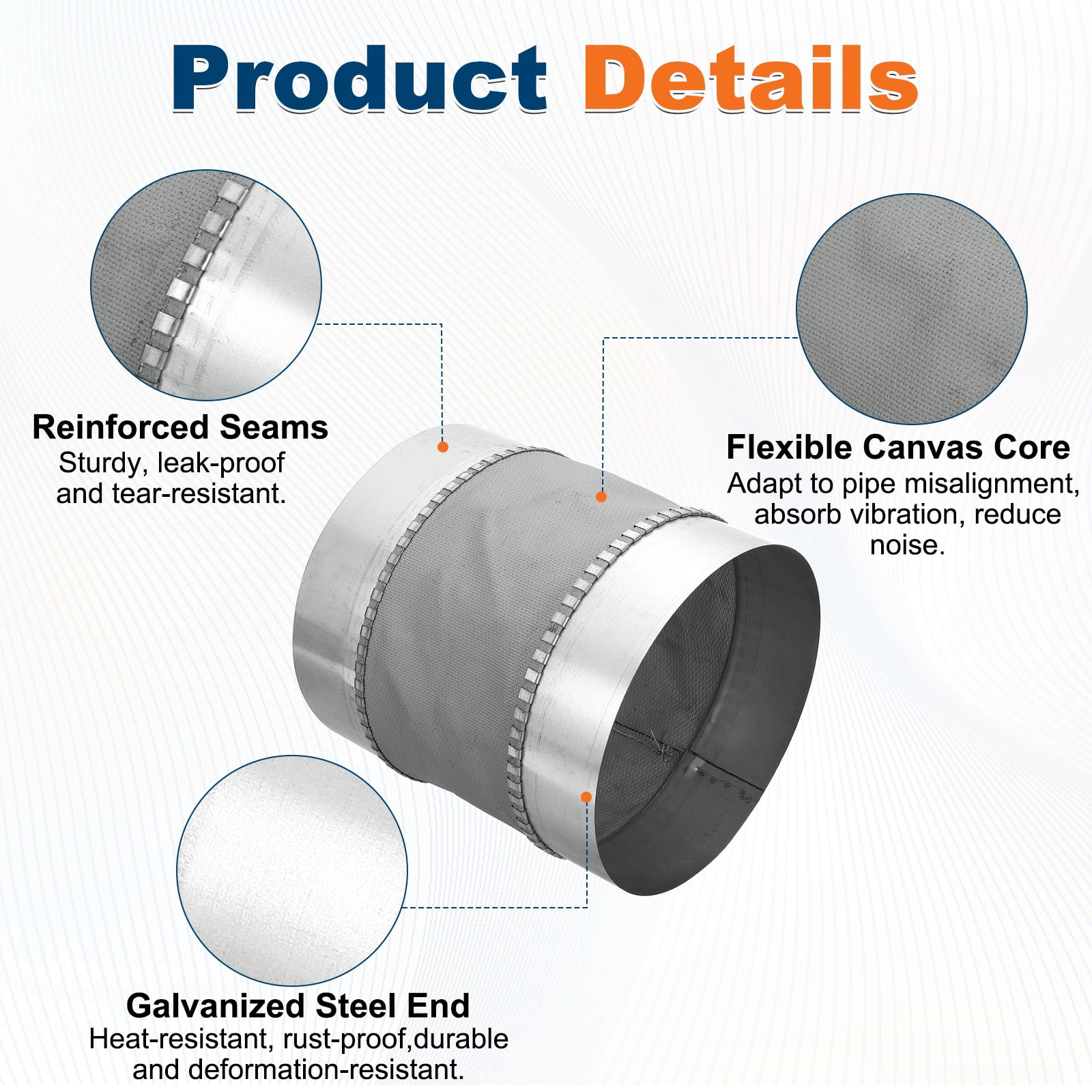 Uxcell Flexible Duct Connector (7", Silver) - Galvanized Steel, Round Vibration-Reducing Male Fit Coupler Ducting Connector Pipe Extender Fitting for Dryer Vent Hose / HVAC Systems