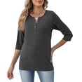 thumbnail image 5 of Qwertyu Womens Tops 3/4 Sleeve V Neck Button Down Henley Shirts Business Casual Basic Tees Summer Top 2026 Dark Gray XL, 5 of 5