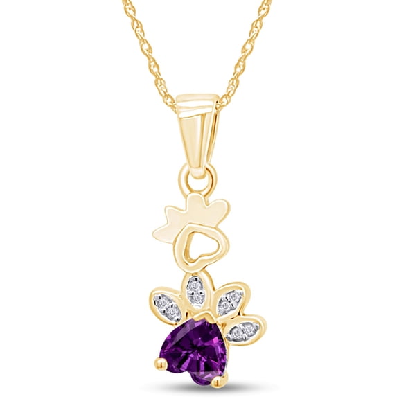 AFFY Heart Cut Simulated CZ Paw Print Style Drop Pendant Necklace in 14K Yelllow Gold Over Sterling Silver
