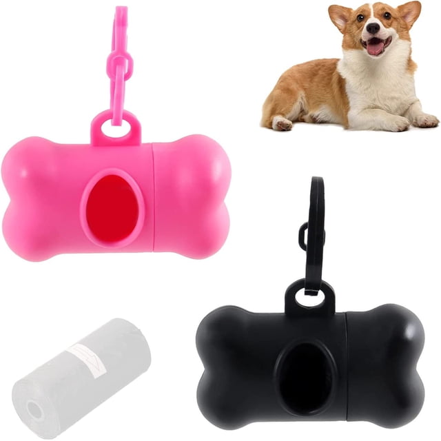 Paquete de 2 cajas con forma de hueso, bolsas sanitarias para perros, bolsas de basura gruesas impermeables para perros con dispensador, tapas de bolsas sanitarias (rosa, negro) ER