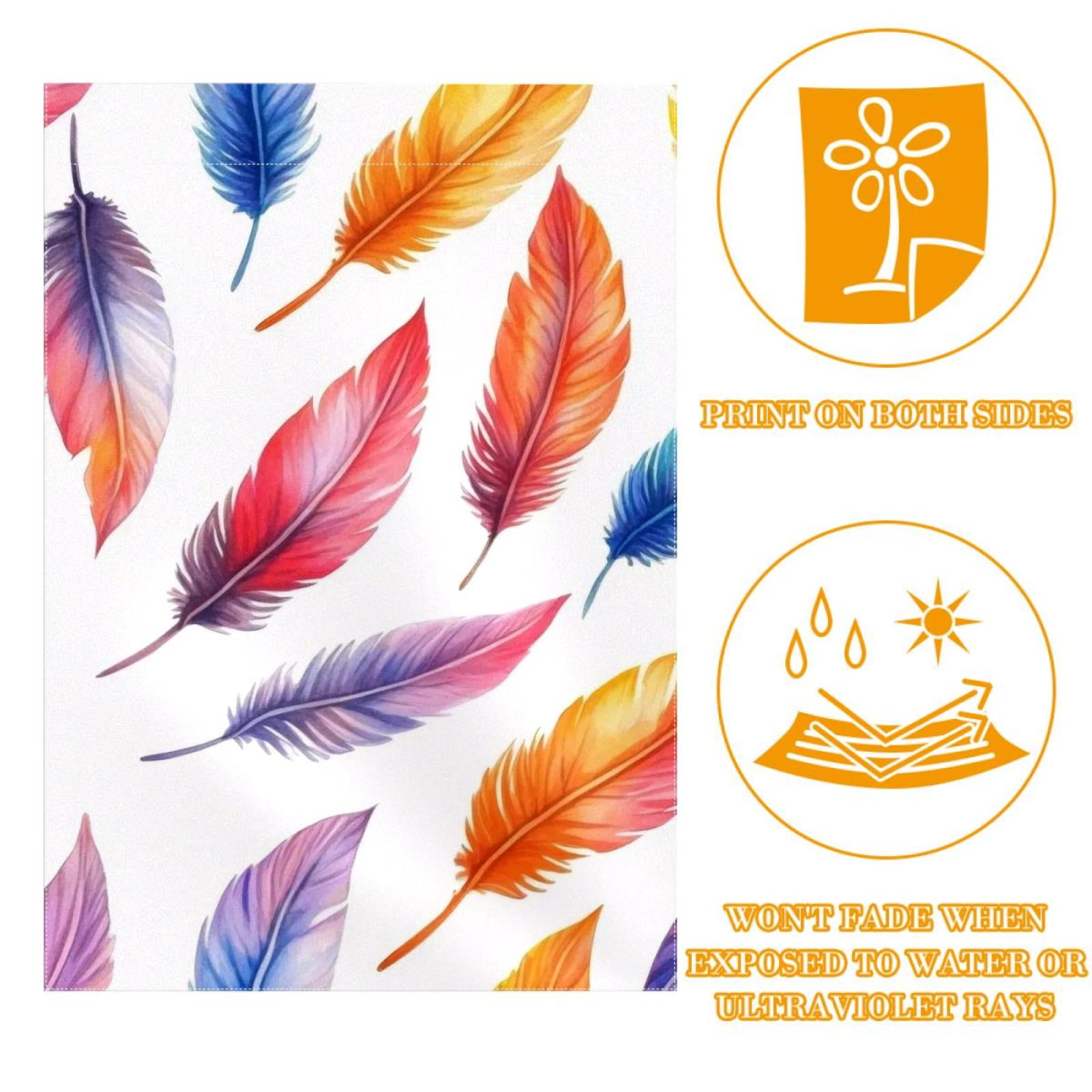 Colorful Feathers Seamless Pattern Double Sided Garden Flag Decorative Weather Resistant Yard Flag, Large DIY Vertical Flag for Farmhouse Patio Lawn, 28x40 Inch