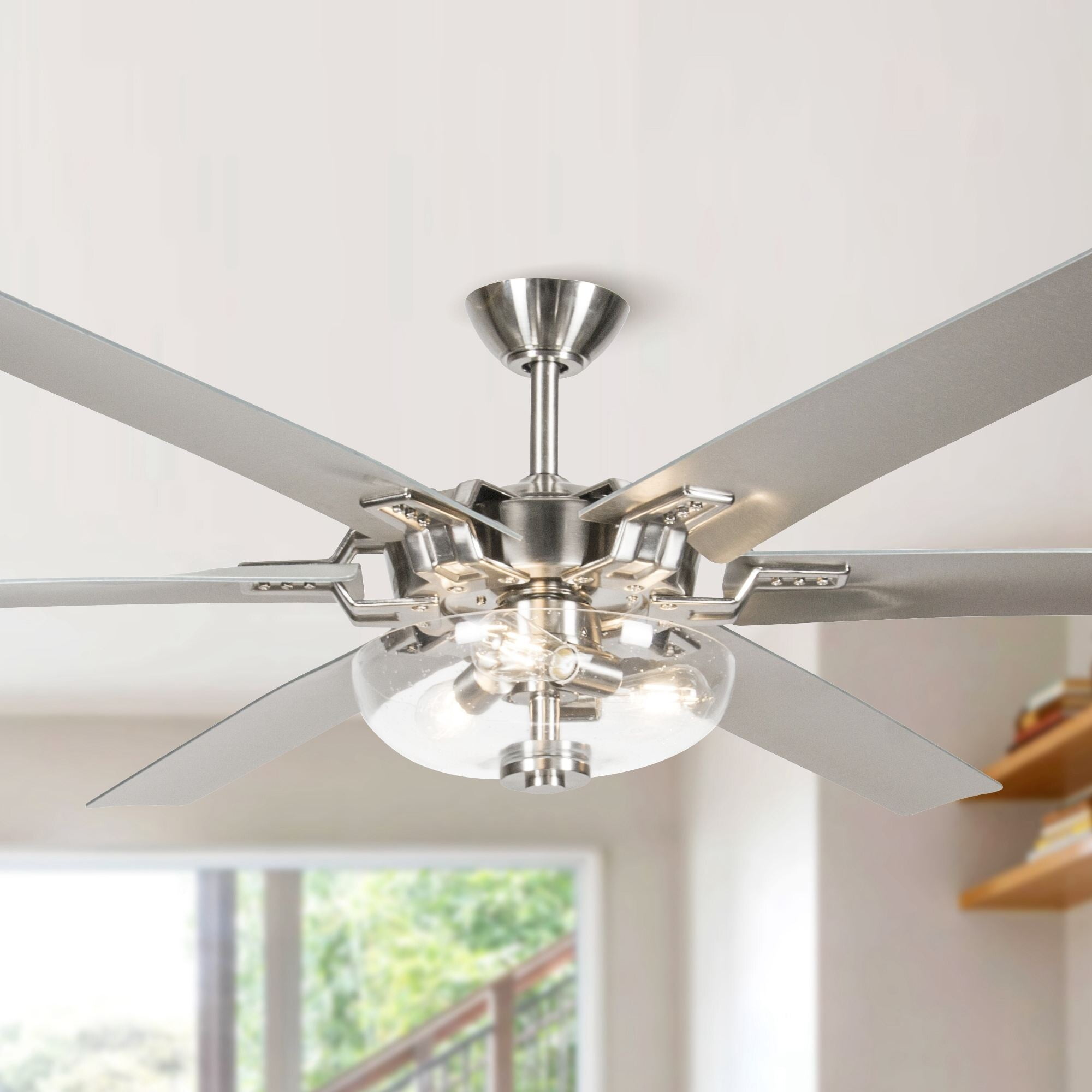 70in Modern 6Blade Brushed Nickel Glass Shade Ceiling Fan with Remote