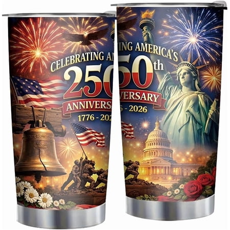 Swaybox 20 oz USA 250th Anniversary Tumbler 1776-2026, We The People Patriotic Cup, American Independence 250 Years Commemorative Gift, 4th of July Gifts, White
