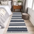 thumbnail image 4 of 2'x6' Rug Runners for Hallways Kitchen, Navy Blue Geometric Non Slip Entryway Beside Floor Carpet Runner, Modern Stripes Art Farmhouse Washable Laundry Room Bedroom Throw Rugs Mat for Family Pet, 4 of 8