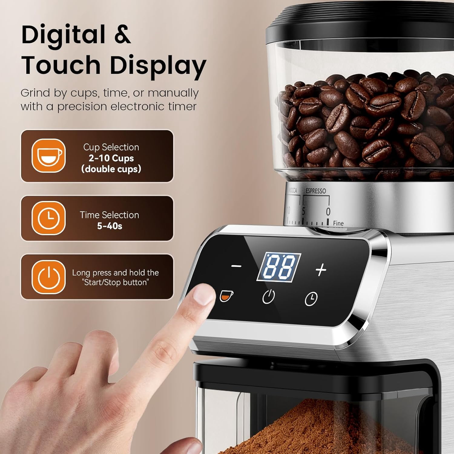 Electric Burr Coffee Grinder with 30 Settings, Stainless Steel Conical Burr for Home Kitchen
