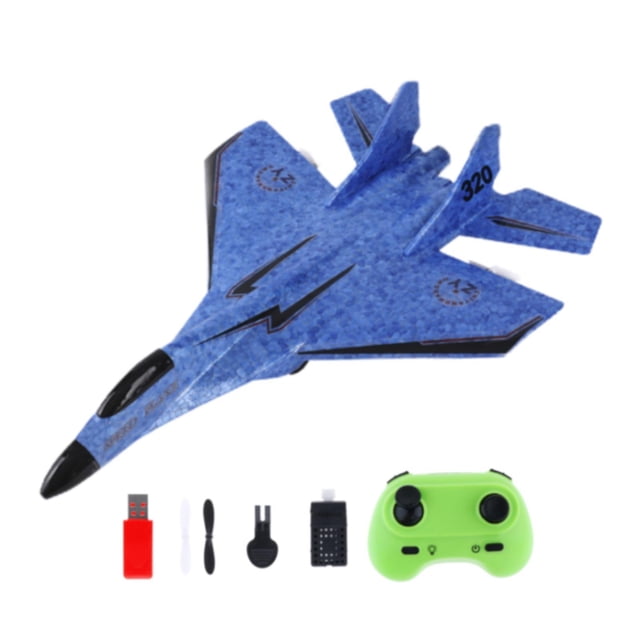 Avión RC de 2 canales, avión RC de espuma, ligero, portátil, listo, fácil de volar, avión de Control remoto planeador RC de regalo para y niñas Azul