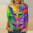 thumbnail image 4 of Womens Mardi Gras Tee Shirts Carnival Masked Graphic Crew Neck T Shirt Casual Fat-Tuesday Long Sleeve Party Tops Festival Mardi Gras Outfit 2026, 4 of 6