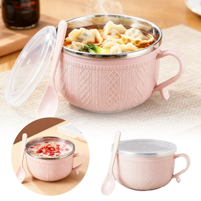 Tasse Isotherme en Acier Inoxydable avec Couvercle et Assiette Grande Capacité Tasse à Soupe pour Café Chaud Ragoûts Rangement des Aliments
