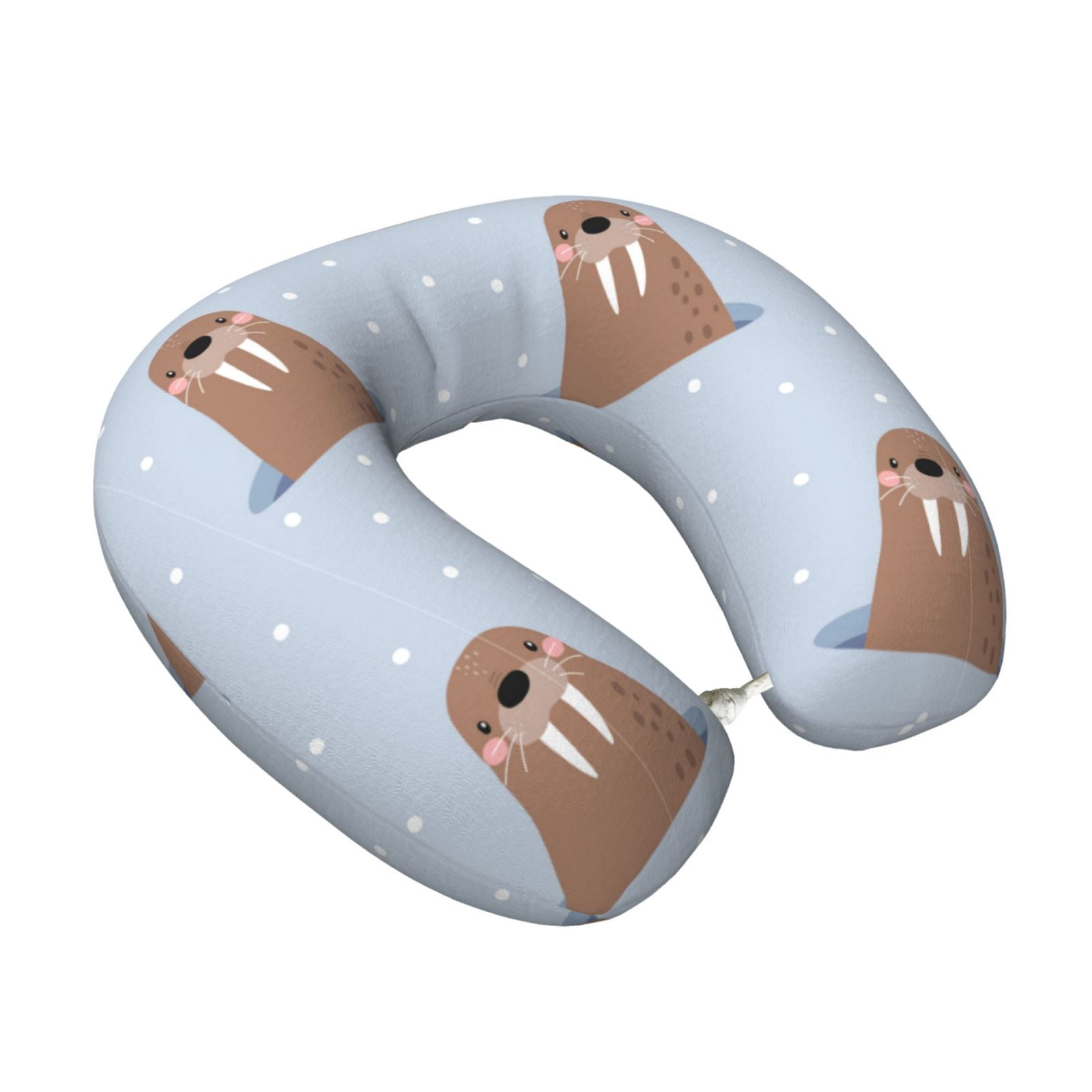 Xecao Playful Walrus Wonders Print Memory Foam Cervical Neck Pillow Versatile U-Shaped Pillows for Home,Office,Camping,Travelling,Soft Washable Cover
