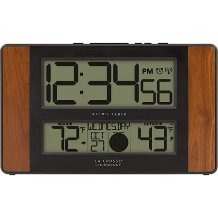513-1417CH-INT Atomic Digital Clock with Temperature and Moon Phase, White
