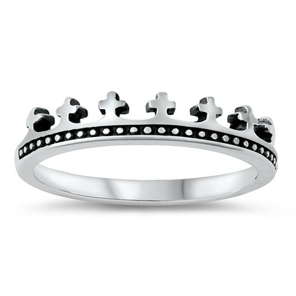 Thin Cross Crown Ring .925 Sterling Silver Band Jewelry Female Male Unisex Size 8