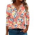 thumbnail image 2 of Womens 3/4 Cuffed Sleeve Floral Blossom Printed V Neck Casual Blouse Shirt Tops Fashion 2024 Slim Fit Tunics, 2 of 5