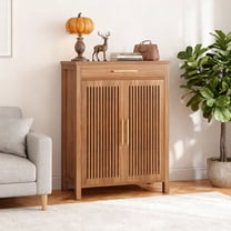 KIOOTTO 5-Tier Shoe Storage Cabinet with Drawer, Brown Louvered Door Shoe Rack Organizer