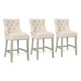 "WestinTrends Hayes Set of 3 Counter Stools, Solid Wood, Button Tufted