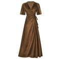 thumbnail image 1 of Oksale Robes d'Invitée de Mariage pour Femmes Élégantes Formelles à Col en V Croisé Robe Maxi avec Ceinture à Manches Courtes Robes de Soirée Couleur Unie Tenues Longueur au Sol 2026 Brun P, 1 of 8