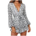 thumbnail image 2 of Ichuanyi Women Floral Printed Beach Jumpsuits Deep V-Neck Long Sleeve Bandage Knot Ruffle Hem Floral Rompers, 2 of 9