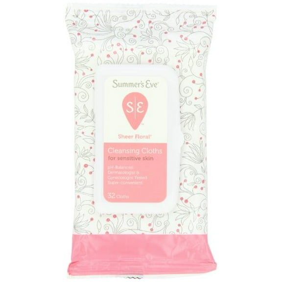 Summer's Eve Feminine Cleansing Cloths, Sensitive Skin, Sheer Floral 32 ea (Pack of 4)