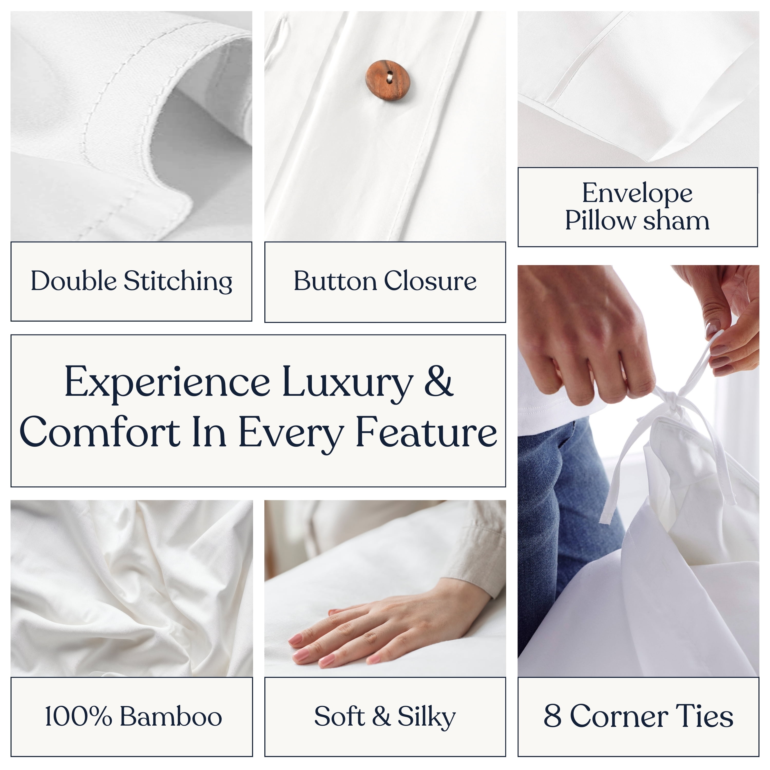 Delara 100% Bamboo Viscose Queen Duvet Cover Set – Ultra-Soft, Cooling & Breathable Luxury Bedding with Pillow Shams, Ivory