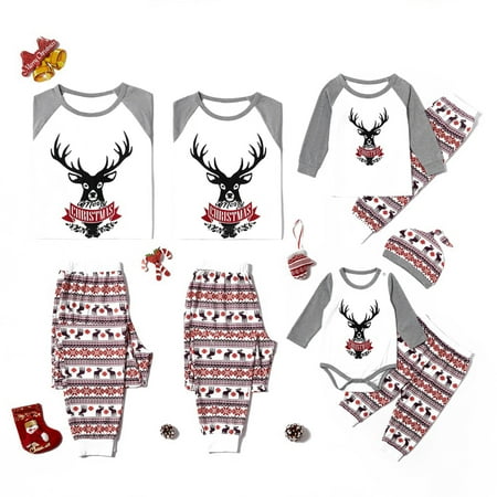 

Christmas Deals 2021 Family Matching Christmas Parent-child Pjs Elk Letter Printing Shirt Trousers Round Collar Sleepwear