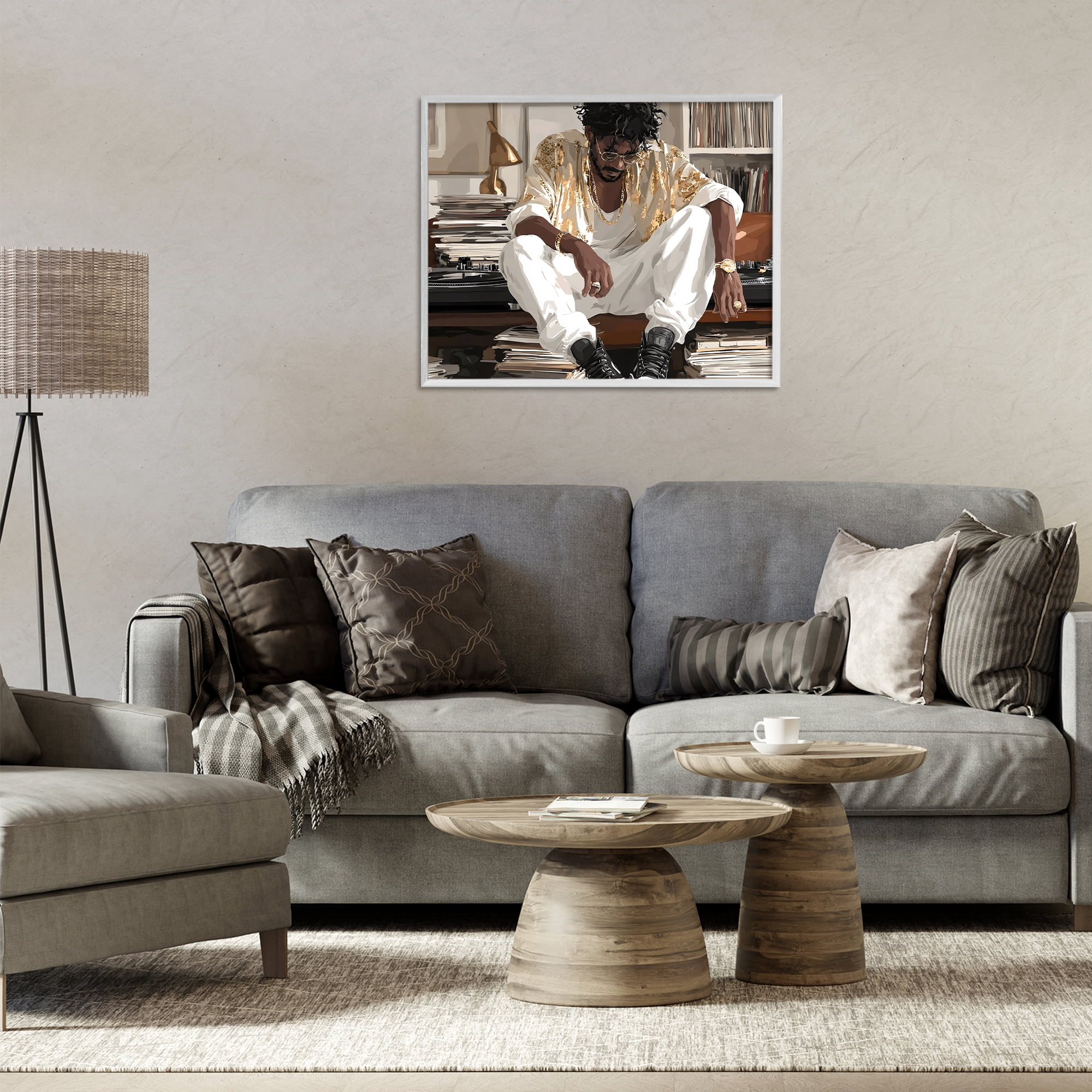 Stupell Industries DJ with Record Collection White Framed Giclee Art, design by Franklyn Gregory