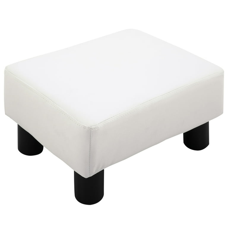 HOMCOM Modern Faux Leather Upholstered Rectangular Ottoman Footrest with Padded Foam Seat and Plastic Legs Bright White