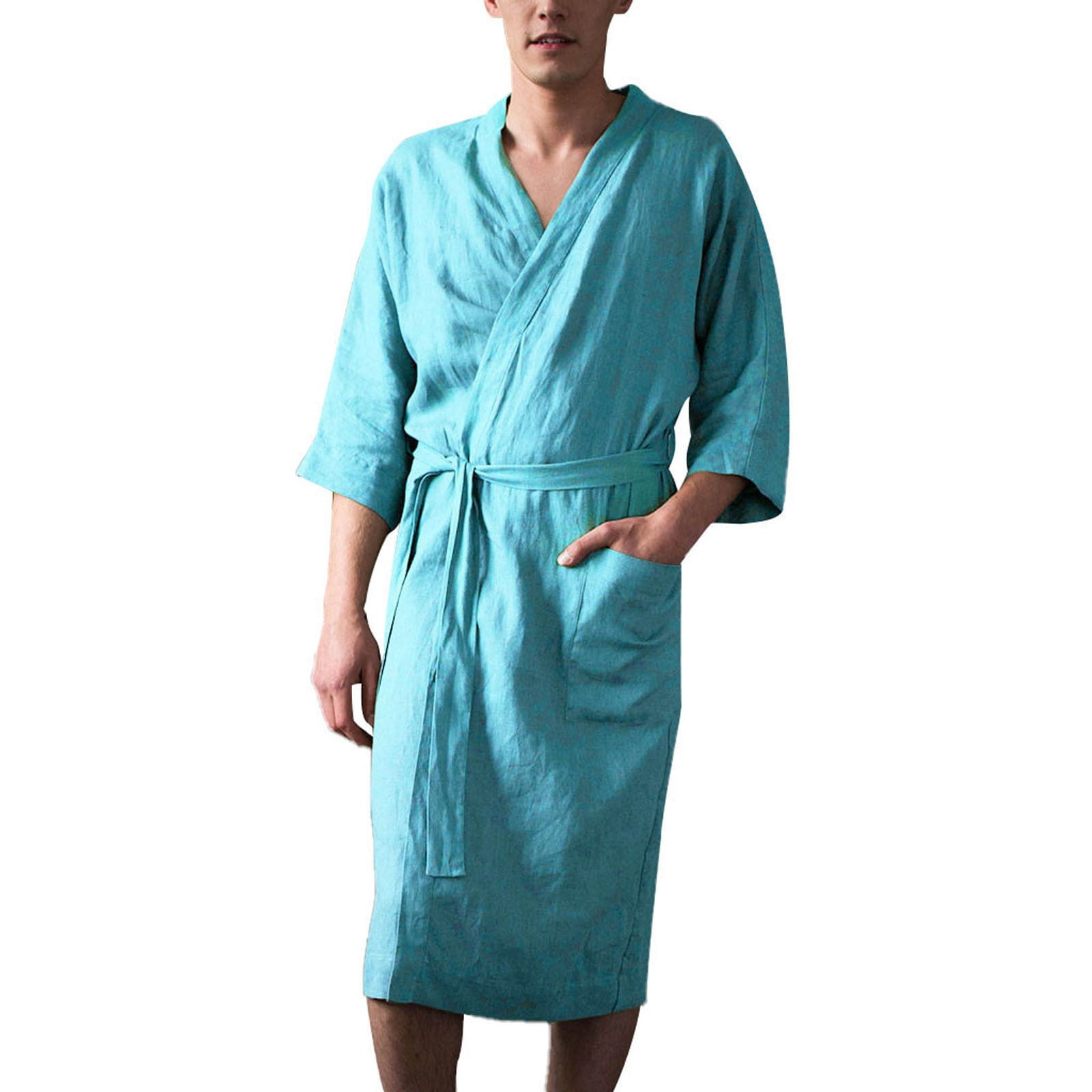 summer linen homewear Natural dark blue linen men robe men linen kimono organic and sustainable linen summer bathrobe