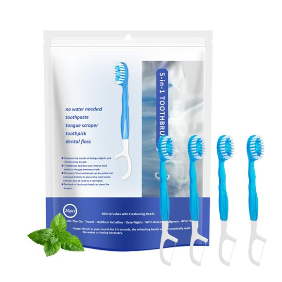 Malisseladi cepillo de dientes desechable de viaje 5 en 1 con menta, 26 piezas