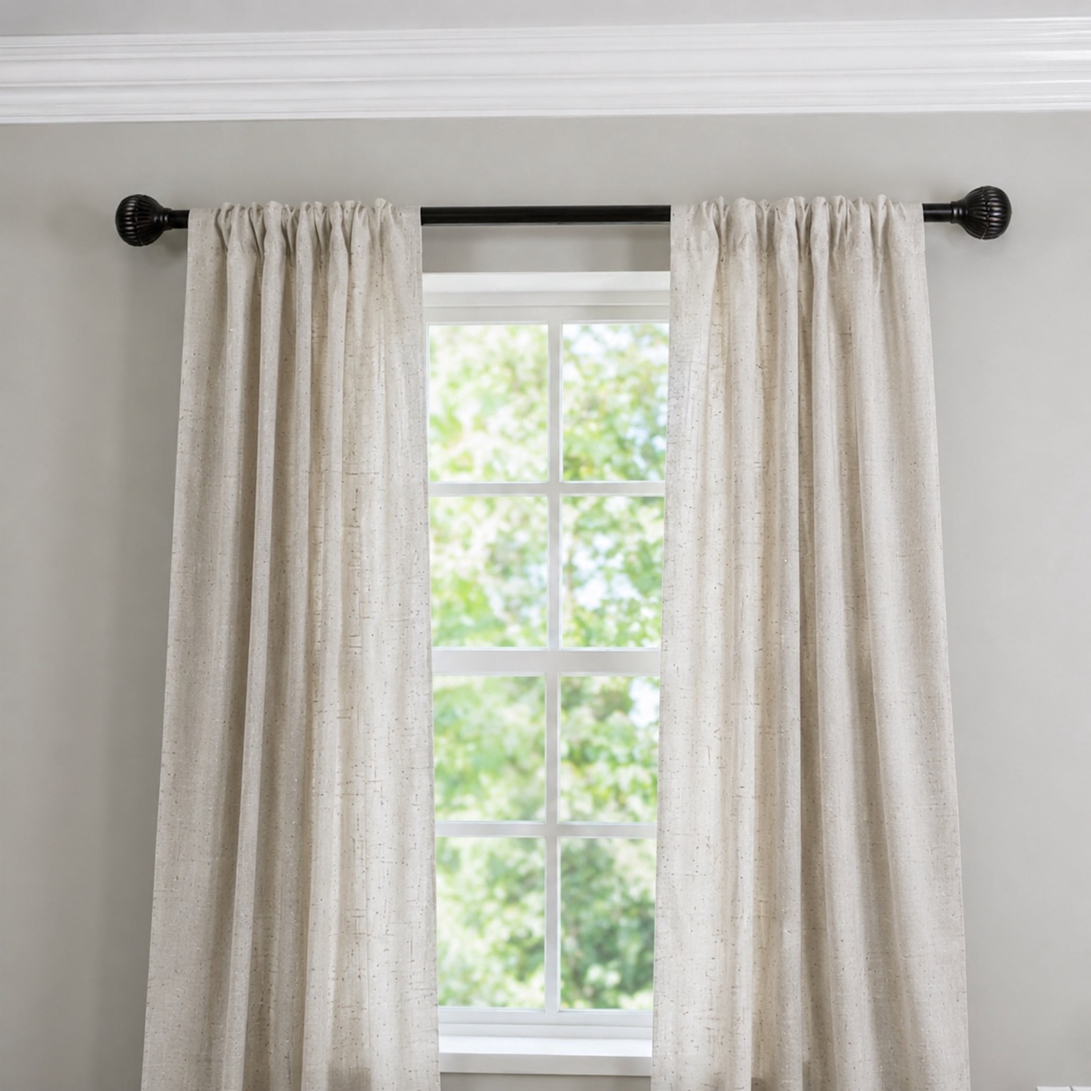 Mainstays 3/4" Matte Black Ribbed Ball Adjustable Single Curtain Rod, 30-84"
