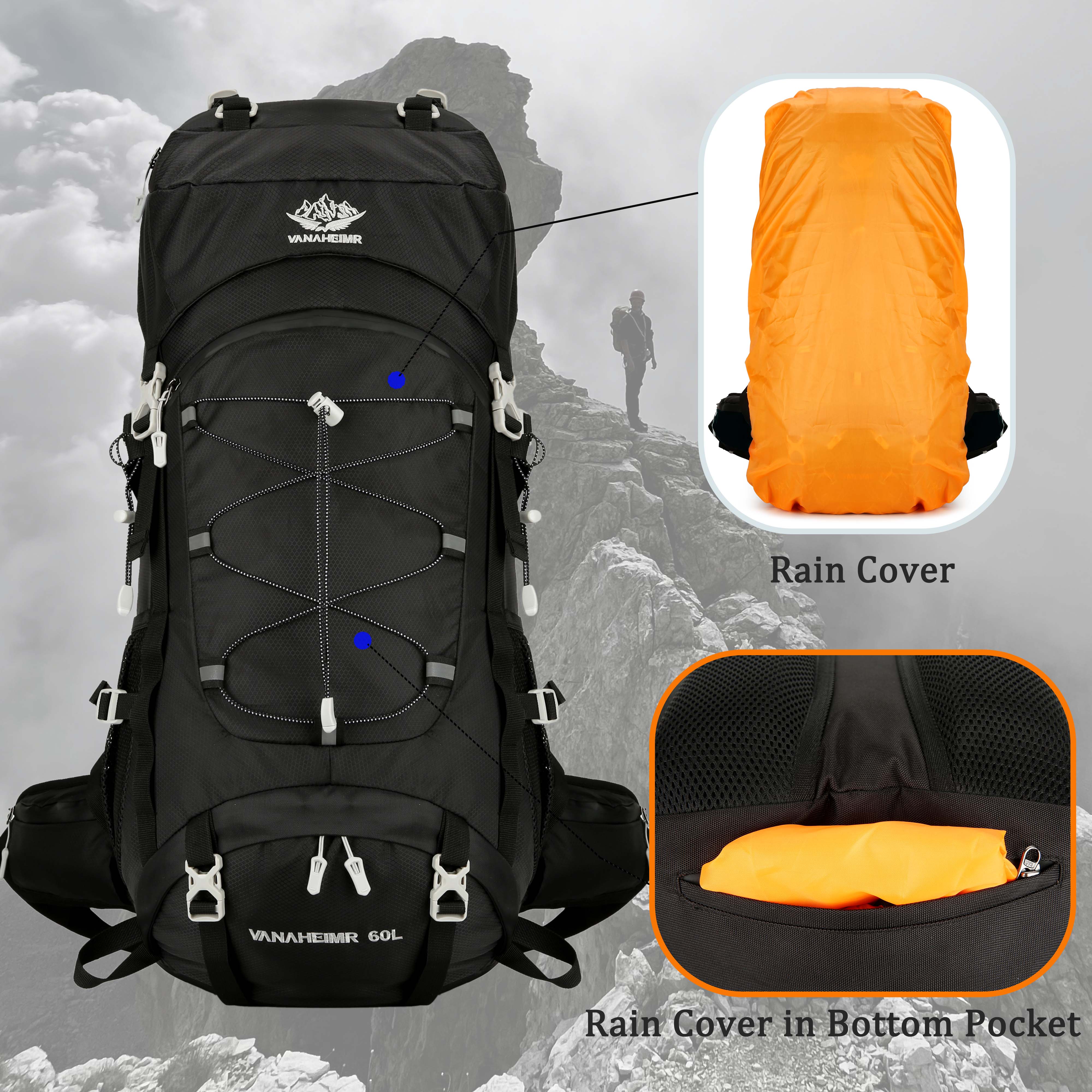 Yfreal 60L Travel Hiking Backpack with Rain Cover photo 5