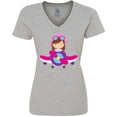 thumbnail image 3 of Inktastic Pilot Girl, Girl With Brown Hair, Girl In Airplane Women's V-Neck T-Shirt, 3 of 5