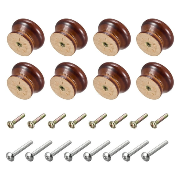 Uxcell 1.3" Round Knobs Pull Handles for Drawer Wood Dark Brown 8 Pack