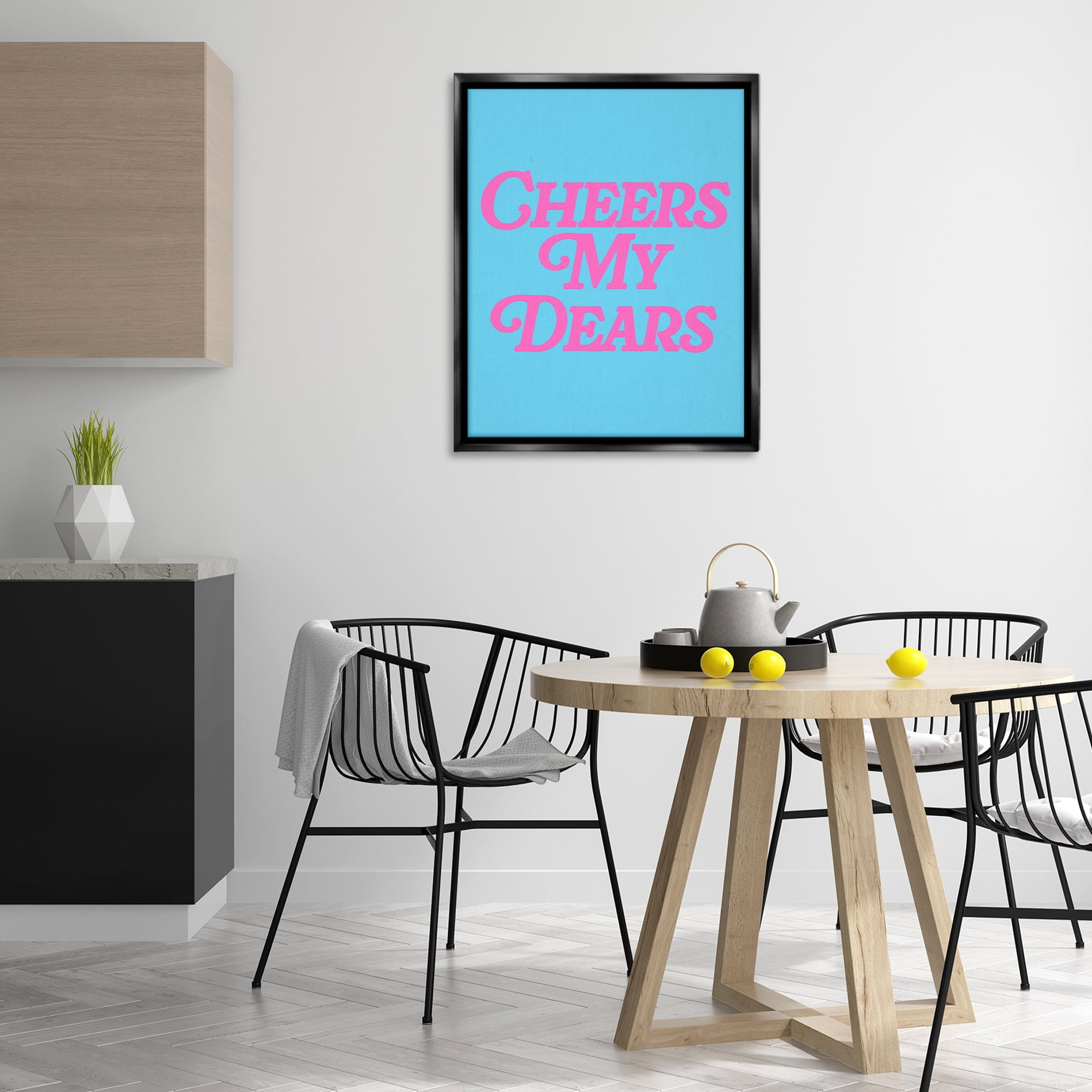 Stupell Industries Cheers My Dears Food & Beverage Painting Black Floater Framed Canvas Art Print Wall Art, 25 x 31