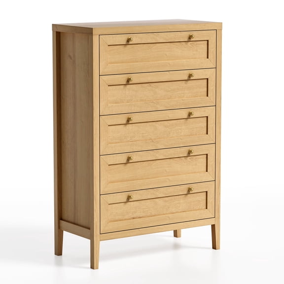 Joyyskill 47" Tall Farmhouse 5 Drawer Dresser, Modern Storage Dressers Organizer, Wood Closet Chest of Drawers, Natural Oak