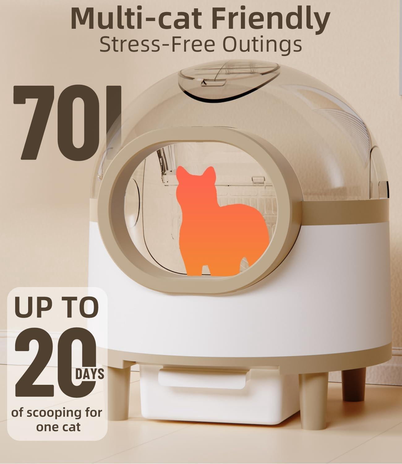 Glavbiku Self Cleaning Cat Litter Box,Cat House Smart App Control,Odor Removal,Low Noise,Brown