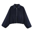 thumbnail image 2 of Karymi Jackets for Women Collared Zip Up Cropped Jacket, Elastic Bubble Hem Long Sleeve Windbreaker Coat with Side Pockets Jackets for Women, 2 of 9